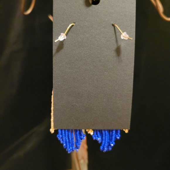 Lady Dark Blue Dress Beaded Earrings - Picture 2 of 4